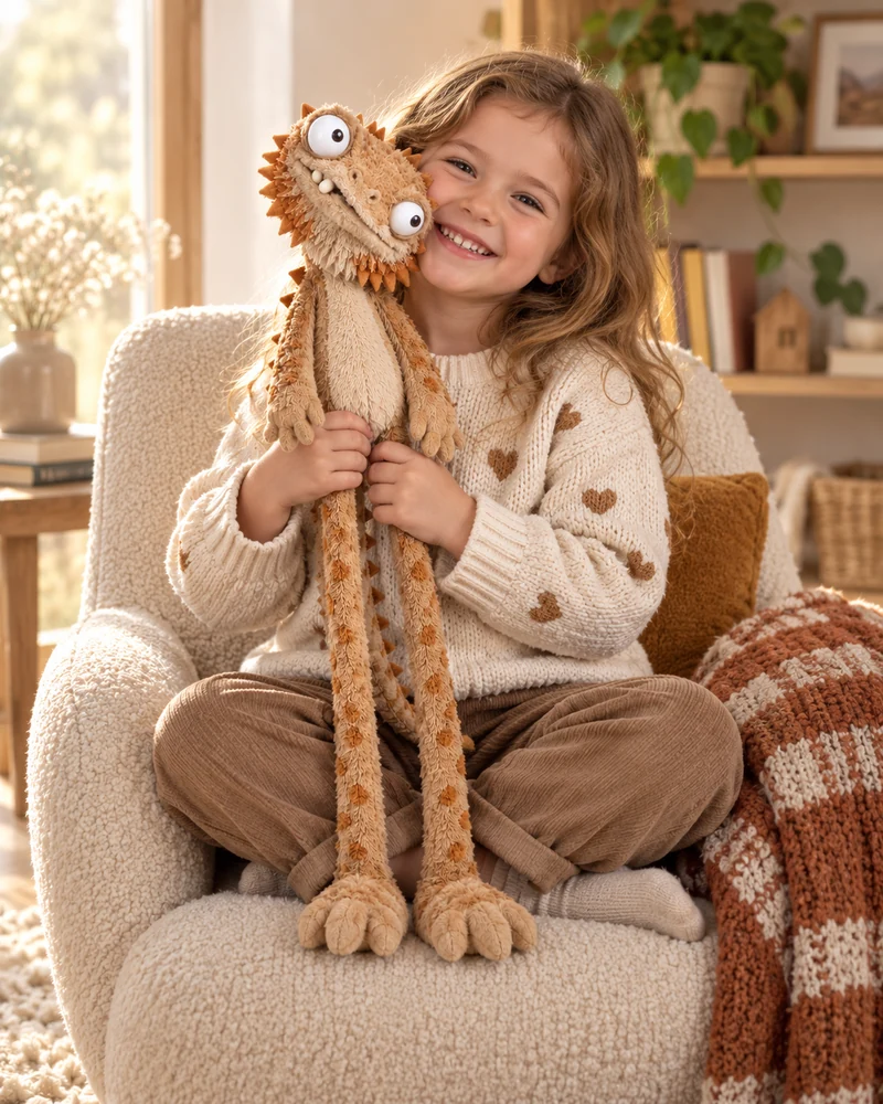 DragonMimi 50 cm plush bearded dragon Teddy with a child